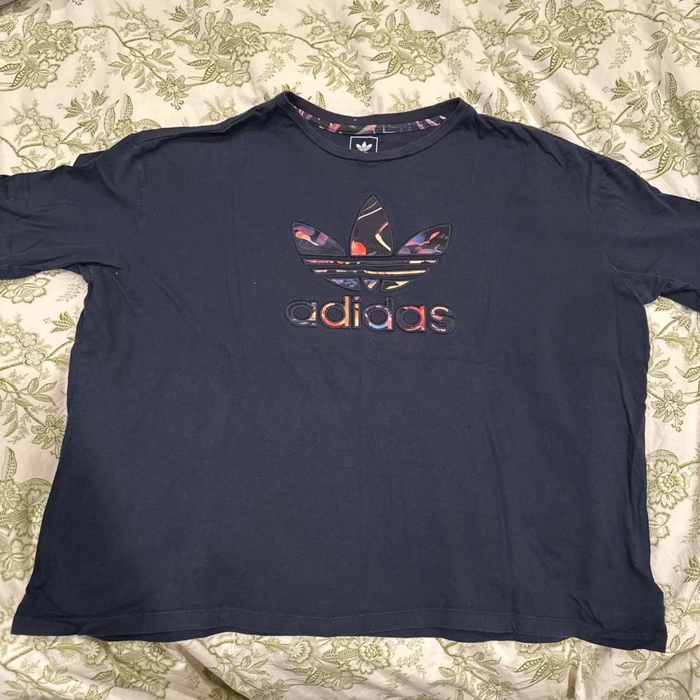 Adidas Dark Blue Tee with Multicolor Logo